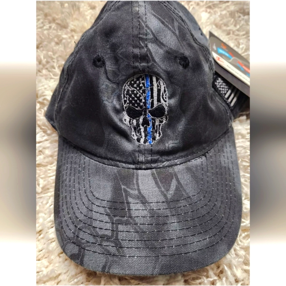 NWT Kryptek Typhon Hat Black Skull Blue Line US Flag NCPD ESU Nassau County PD